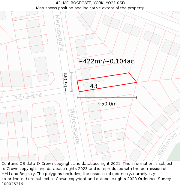 43, MELROSEGATE, YORK, YO31 0SB: Plot and title map