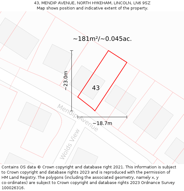 43, MENDIP AVENUE, NORTH HYKEHAM, LINCOLN, LN6 9SZ: Plot and title map