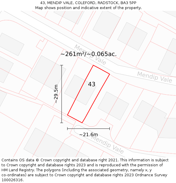 43, MENDIP VALE, COLEFORD, RADSTOCK, BA3 5PP: Plot and title map