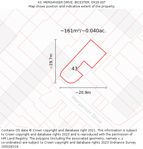 43, MERGANSER DRIVE, BICESTER, OX26 6XT: Plot and title map