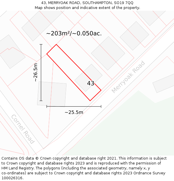 43, MERRYOAK ROAD, SOUTHAMPTON, SO19 7QQ: Plot and title map