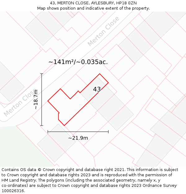 43, MERTON CLOSE, AYLESBURY, HP18 0ZN: Plot and title map
