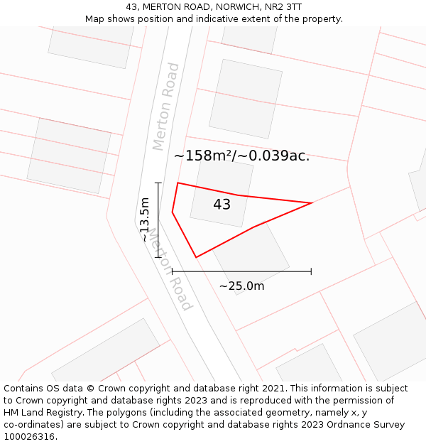 43, MERTON ROAD, NORWICH, NR2 3TT: Plot and title map