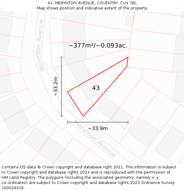 43, MERYNTON AVENUE, COVENTRY, CV4 7BL: Plot and title map