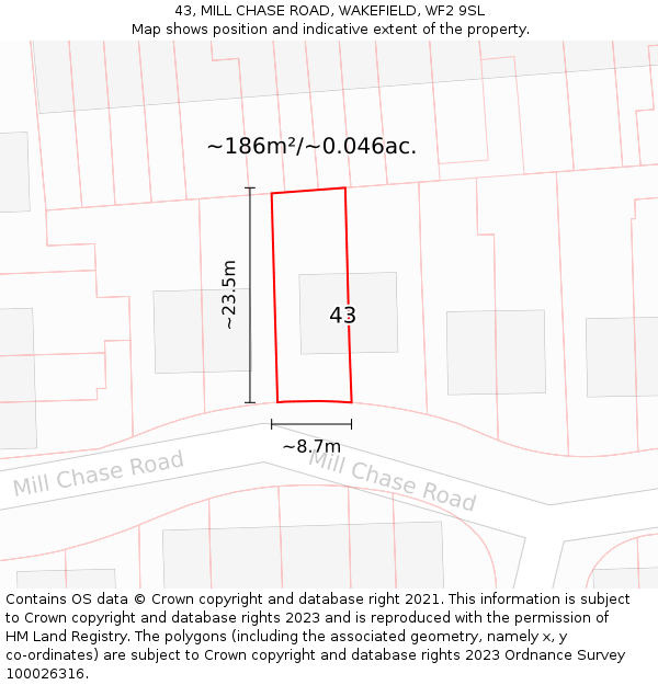 43, MILL CHASE ROAD, WAKEFIELD, WF2 9SL: Plot and title map