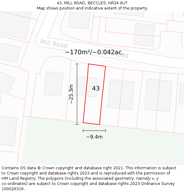 43, MILL ROAD, BECCLES, NR34 9UT: Plot and title map