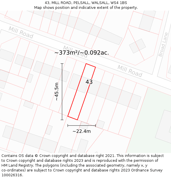 43, MILL ROAD, PELSALL, WALSALL, WS4 1BS: Plot and title map