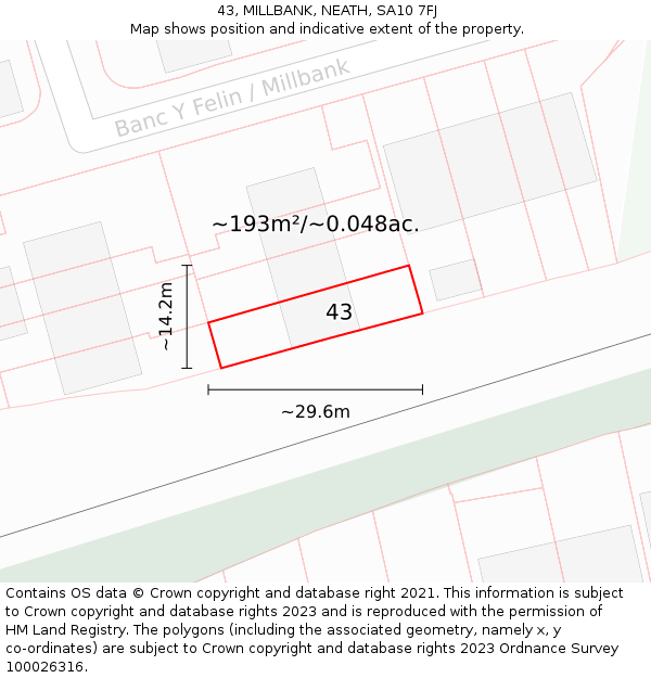 43, MILLBANK, NEATH, SA10 7FJ: Plot and title map