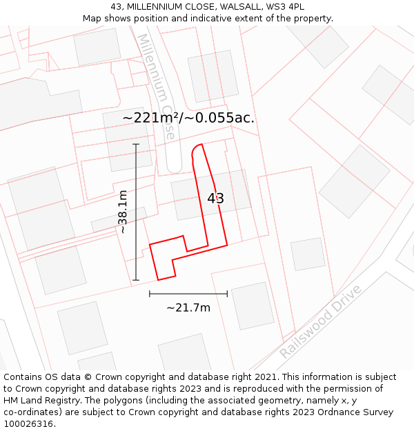 43, MILLENNIUM CLOSE, WALSALL, WS3 4PL: Plot and title map