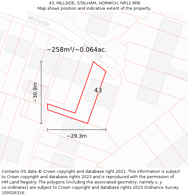 43, MILLSIDE, STALHAM, NORWICH, NR12 9PB: Plot and title map
