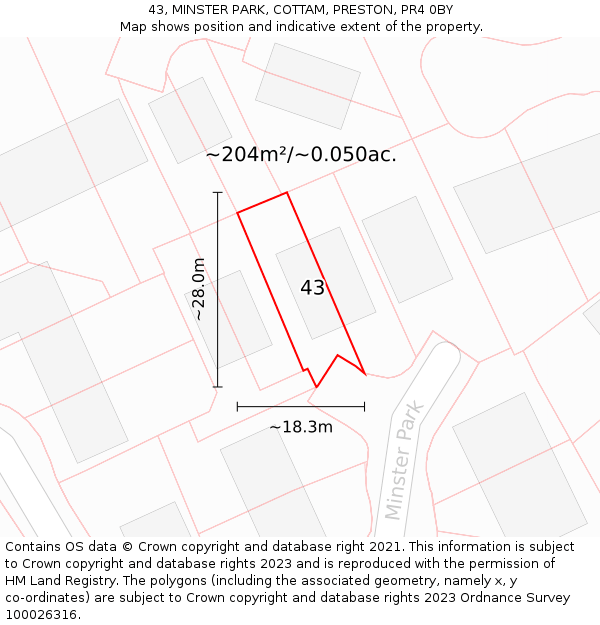 43, MINSTER PARK, COTTAM, PRESTON, PR4 0BY: Plot and title map