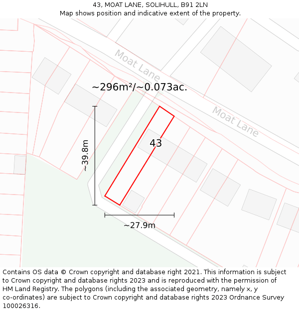 43, MOAT LANE, SOLIHULL, B91 2LN: Plot and title map