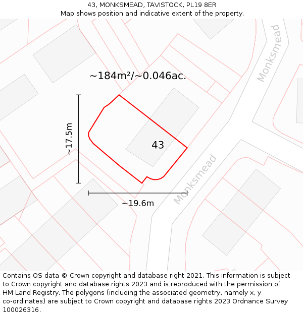43, MONKSMEAD, TAVISTOCK, PL19 8ER: Plot and title map