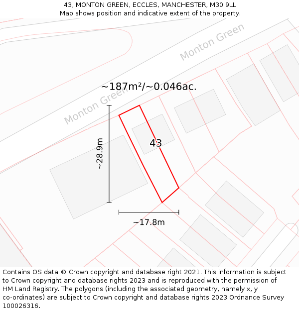 43, MONTON GREEN, ECCLES, MANCHESTER, M30 9LL: Plot and title map