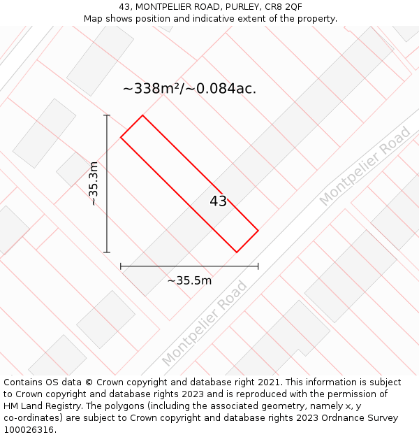 43, MONTPELIER ROAD, PURLEY, CR8 2QF: Plot and title map