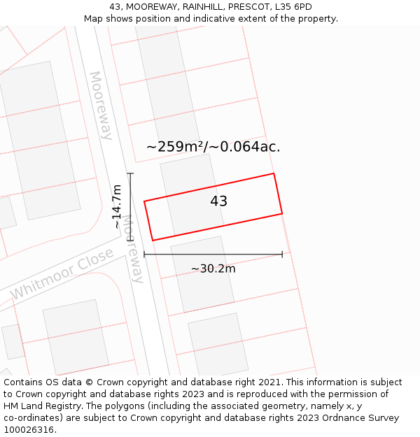43, MOOREWAY, RAINHILL, PRESCOT, L35 6PD: Plot and title map