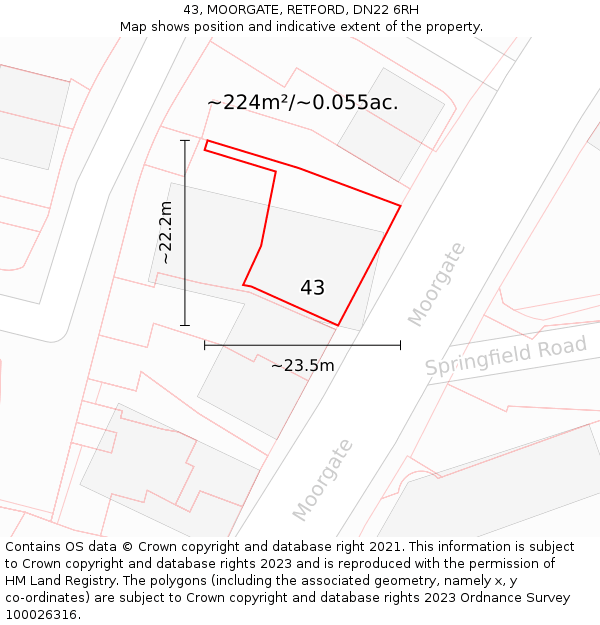 43, MOORGATE, RETFORD, DN22 6RH: Plot and title map