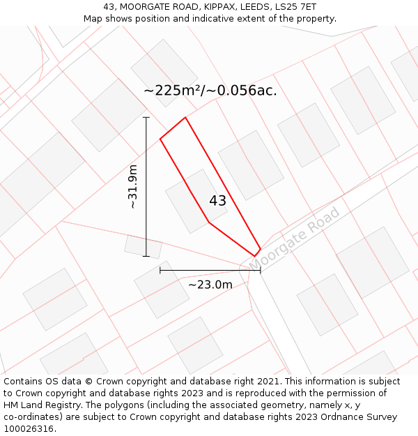 43, MOORGATE ROAD, KIPPAX, LEEDS, LS25 7ET: Plot and title map