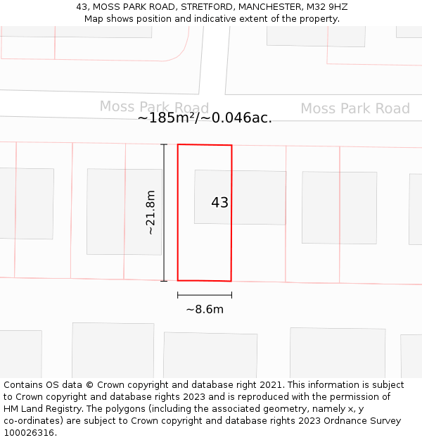 43, MOSS PARK ROAD, STRETFORD, MANCHESTER, M32 9HZ: Plot and title map