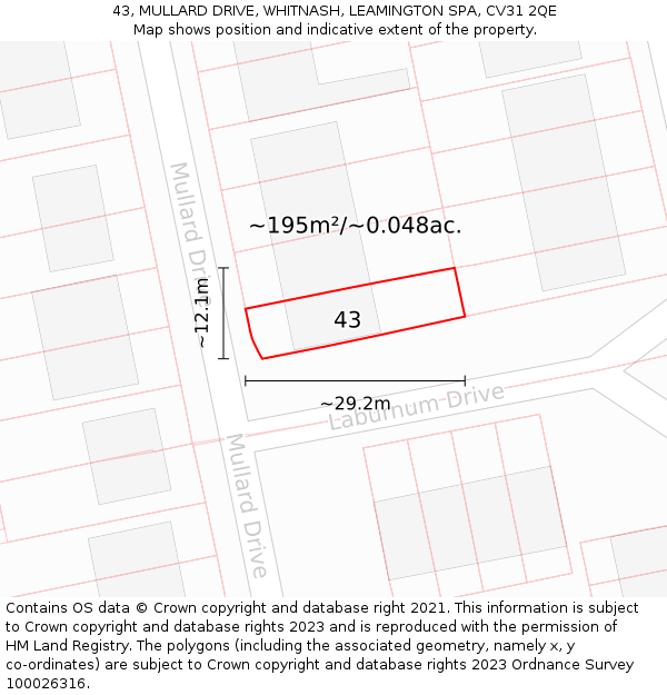 43, MULLARD DRIVE, WHITNASH, LEAMINGTON SPA, CV31 2QE: Plot and title map