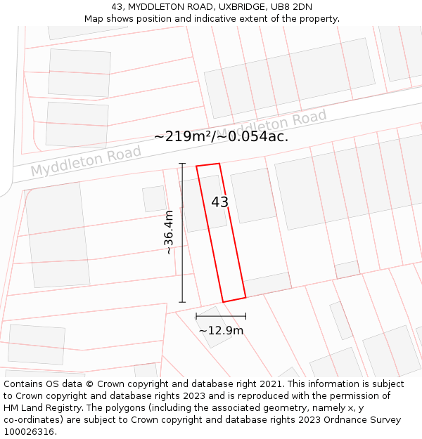 43, MYDDLETON ROAD, UXBRIDGE, UB8 2DN: Plot and title map