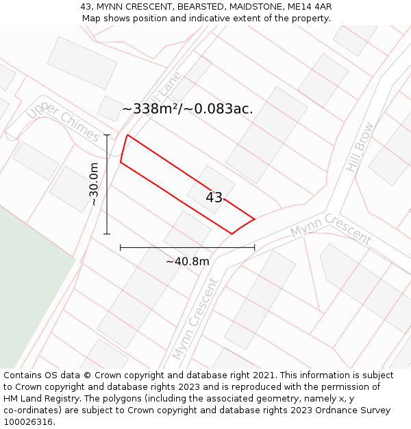 43, MYNN CRESCENT, BEARSTED, MAIDSTONE, ME14 4AR: Plot and title map