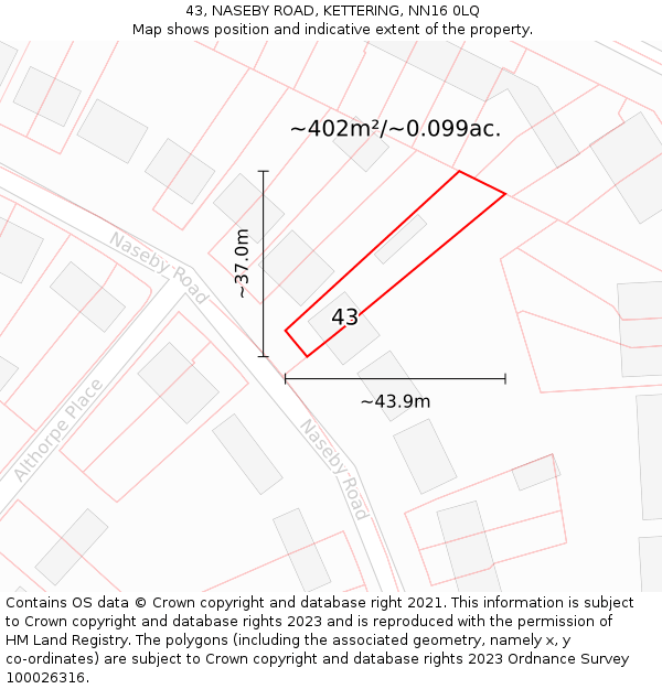 43, NASEBY ROAD, KETTERING, NN16 0LQ: Plot and title map