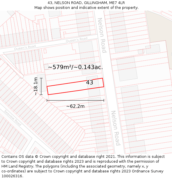 43, NELSON ROAD, GILLINGHAM, ME7 4LR: Plot and title map