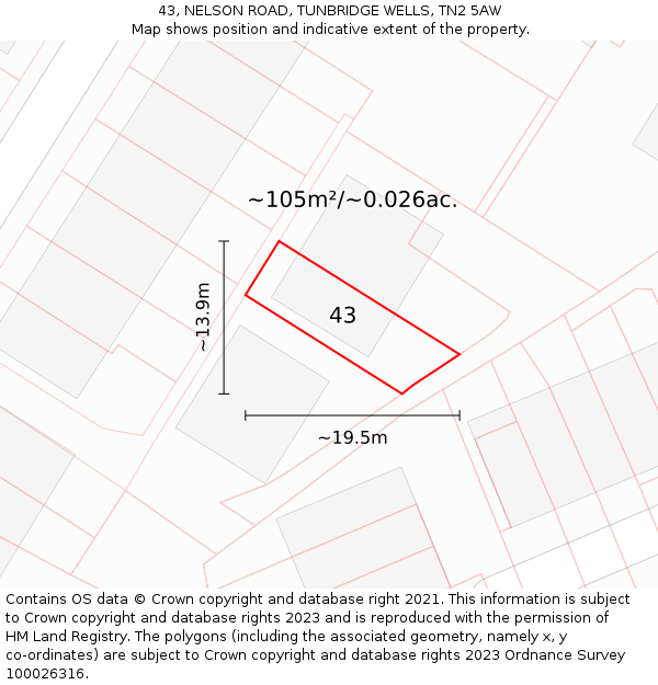 43, NELSON ROAD, TUNBRIDGE WELLS, TN2 5AW: Plot and title map