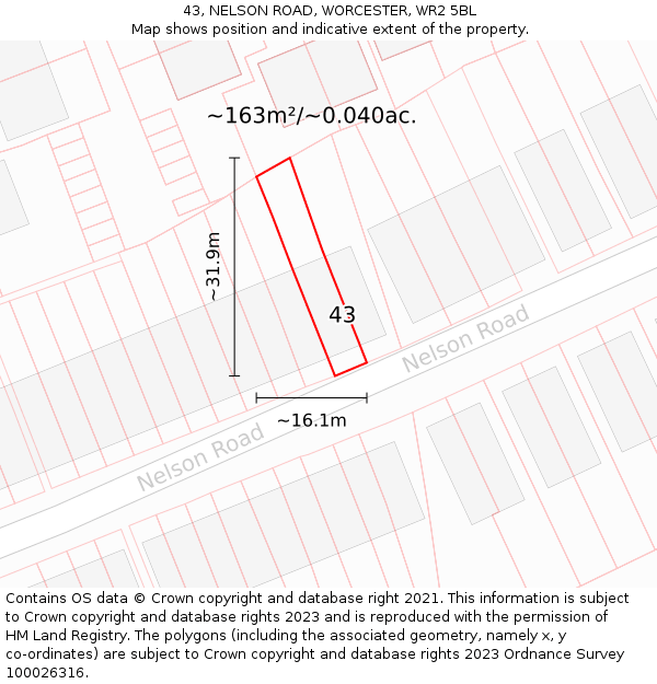43, NELSON ROAD, WORCESTER, WR2 5BL: Plot and title map