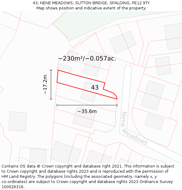 43, NENE MEADOWS, SUTTON BRIDGE, SPALDING, PE12 9TY: Plot and title map