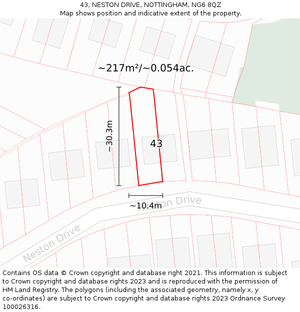 43, NESTON DRIVE, NOTTINGHAM, NG6 8QZ: Plot and title map