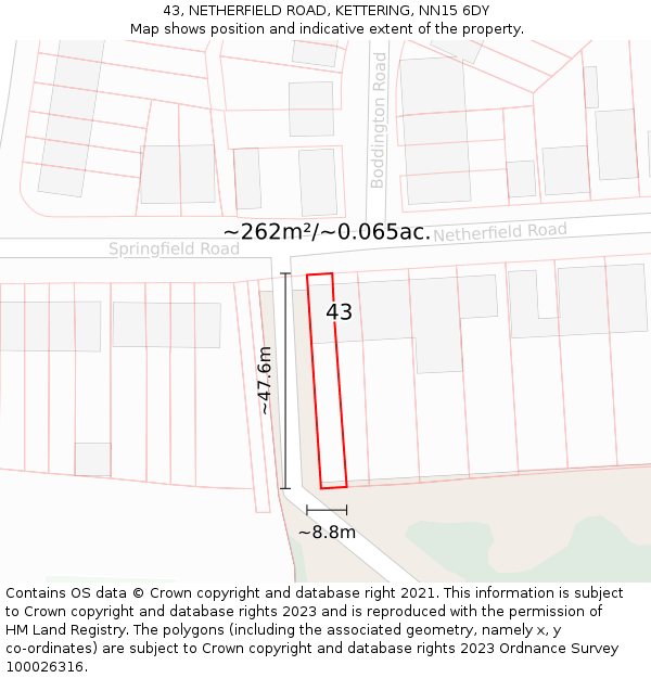 43, NETHERFIELD ROAD, KETTERING, NN15 6DY: Plot and title map