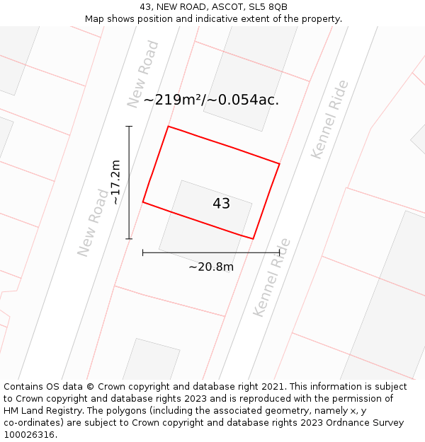 43, NEW ROAD, ASCOT, SL5 8QB: Plot and title map