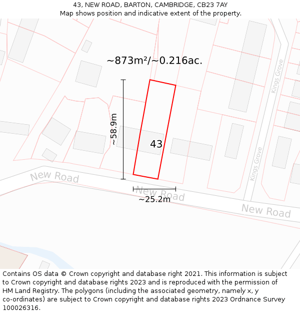 43, NEW ROAD, BARTON, CAMBRIDGE, CB23 7AY: Plot and title map
