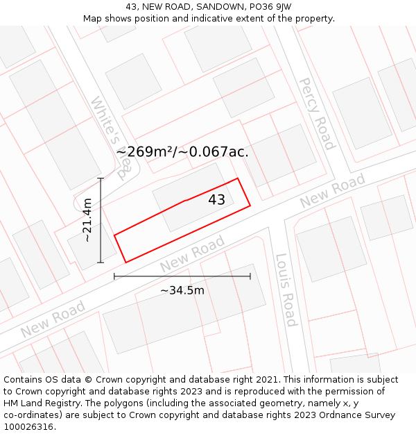 43, NEW ROAD, SANDOWN, PO36 9JW: Plot and title map