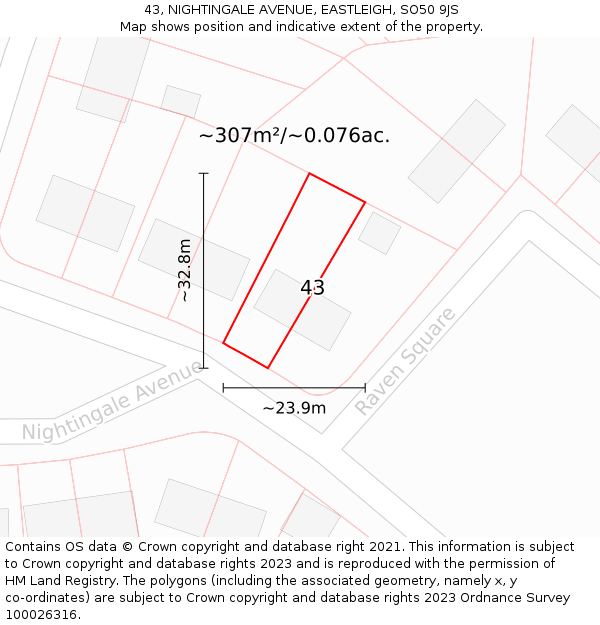 43, NIGHTINGALE AVENUE, EASTLEIGH, SO50 9JS: Plot and title map