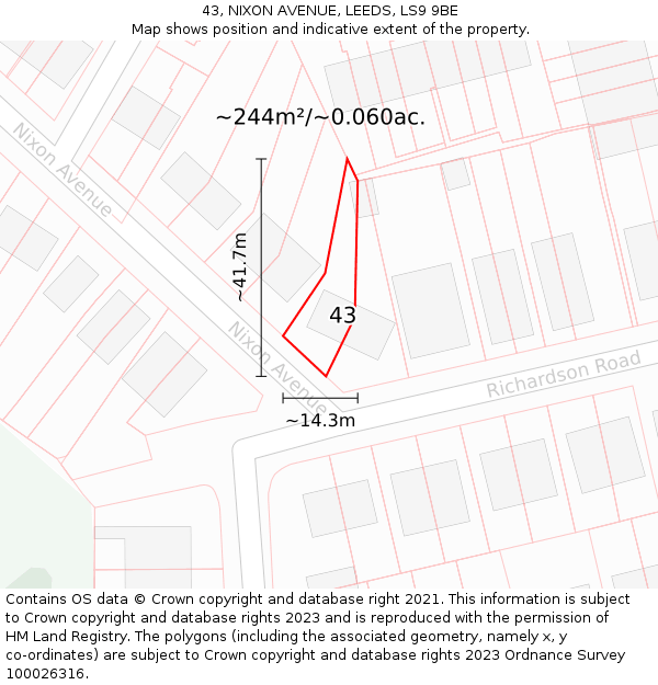 43, NIXON AVENUE, LEEDS, LS9 9BE: Plot and title map