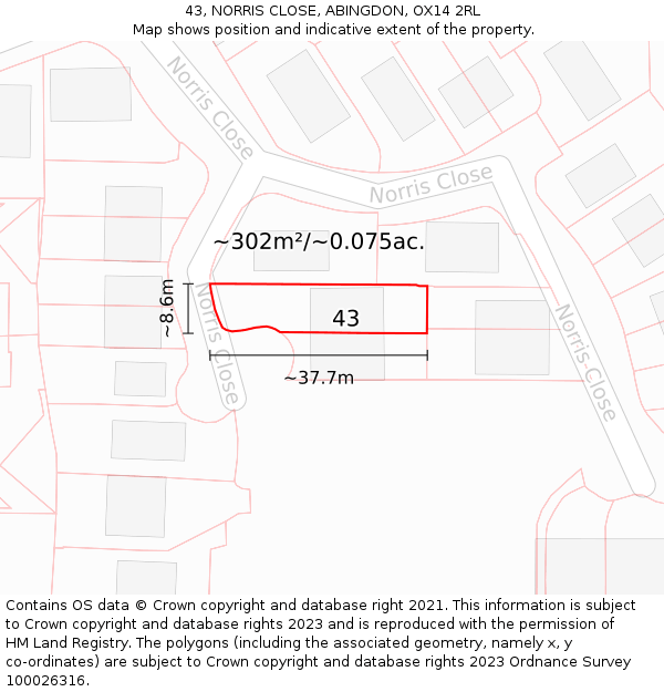 43, NORRIS CLOSE, ABINGDON, OX14 2RL: Plot and title map