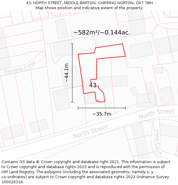 43, NORTH STREET, MIDDLE BARTON, CHIPPING NORTON, OX7 7BH: Plot and title map