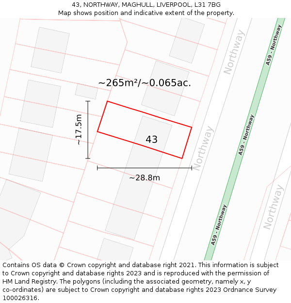 43, NORTHWAY, MAGHULL, LIVERPOOL, L31 7BG: Plot and title map