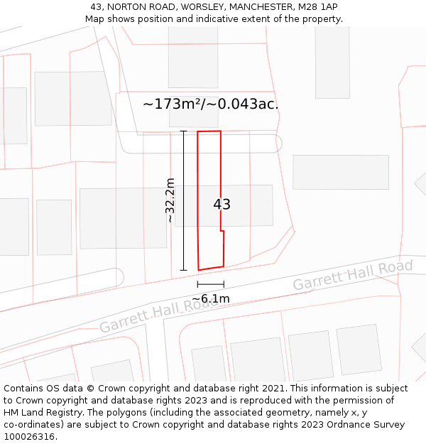 43, NORTON ROAD, WORSLEY, MANCHESTER, M28 1AP: Plot and title map