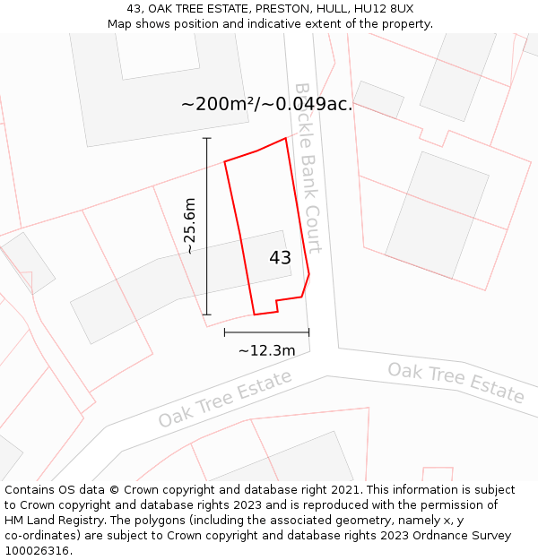 43, OAK TREE ESTATE, PRESTON, HULL, HU12 8UX: Plot and title map