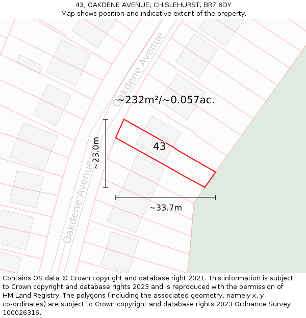 43, OAKDENE AVENUE, CHISLEHURST, BR7 6DY: Plot and title map