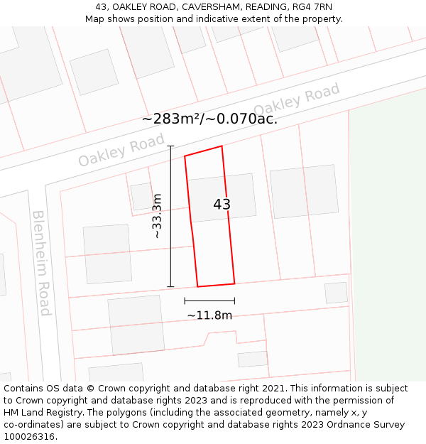 43, OAKLEY ROAD, CAVERSHAM, READING, RG4 7RN: Plot and title map