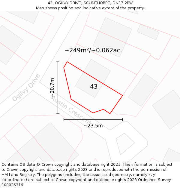 43, OGILVY DRIVE, SCUNTHORPE, DN17 2PW: Plot and title map