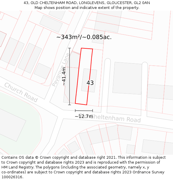 43, OLD CHELTENHAM ROAD, LONGLEVENS, GLOUCESTER, GL2 0AN: Plot and title map
