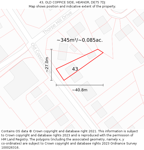 43, OLD COPPICE SIDE, HEANOR, DE75 7DJ: Plot and title map