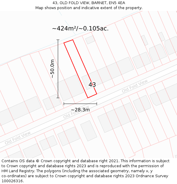 43, OLD FOLD VIEW, BARNET, EN5 4EA: Plot and title map