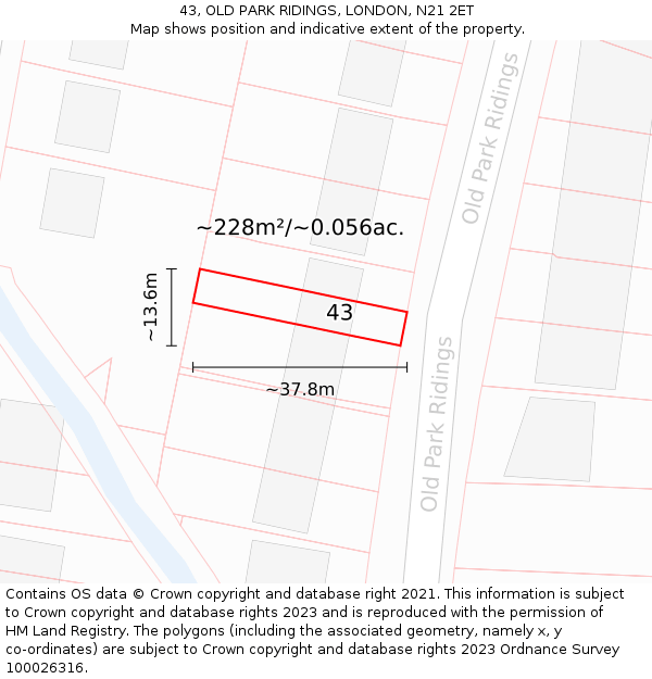 43, OLD PARK RIDINGS, LONDON, N21 2ET: Plot and title map